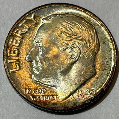 1948-D BU ORIGINAL TONED ROOSEVELT SILVER DIME FOR THE TONED LOVERS.