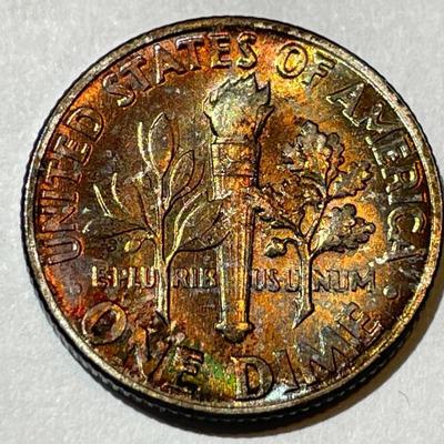 1953-P BU ORIGINAL TONED ROOSEVELT SILVER DIME FOR THE TONED LOVERS.
