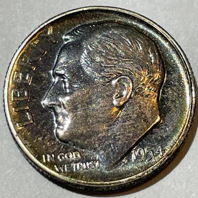 1954-P PROOF ORIGINAL TONED ROOSEVELT SILVER DIME FOR THE TONED LOVERS.
