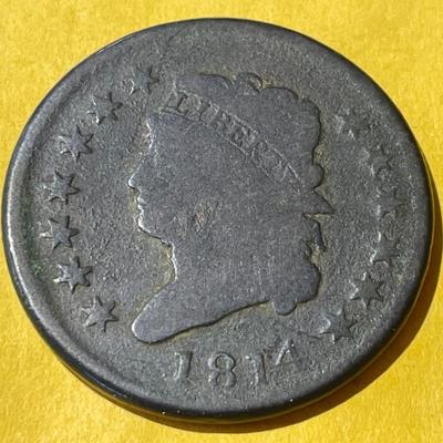 1814 GOOD/VG CONDITION CLASSIC HEAD CENT TYPE COIN AS PICTURED.