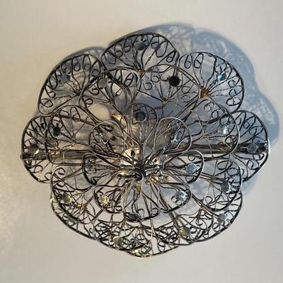 Vintage .800/.900 Silver Filigree Flower Pin 2-3/4