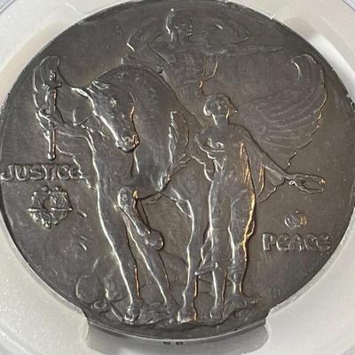 PCGS Certified 1919 AR Medal Johnson-33 Peace of Versailles Silver Medal #58/113 Made Population-1 No Other Silver Medal Graded!