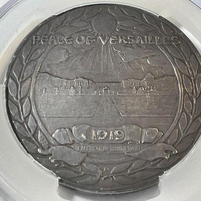 PCGS Certified 1919 AR Medal Johnson-33 Peace of Versailles Silver Medal #58/113 Made Population-1 No Other Silver Medal Graded!