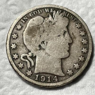 Key Date 1914-P Very Good Condition Silver Barber Half Dollar as Pictured.