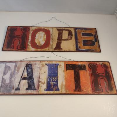 Decorative Tin Signs 'Hope' and 'Faith'