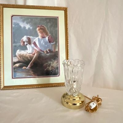 Vintage Crystal Class Table Lamp w/Gold Base, A day together Girl/Dog Home Interior picture.