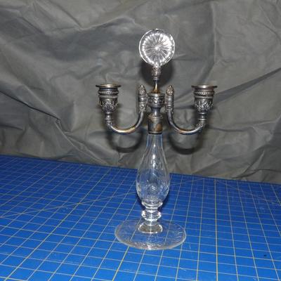 Vintage Glass and Silver Double Candle Holder