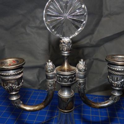 Vintage Glass and Silver Double Candle Holder