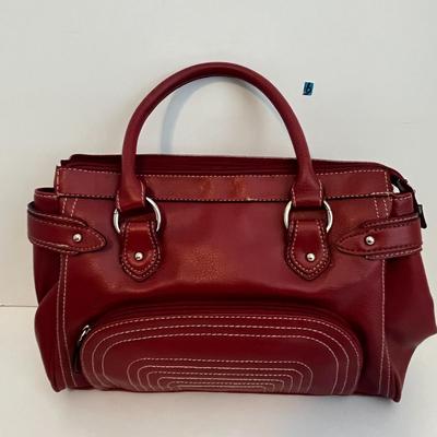 Red leather handbag with adjustable Straps