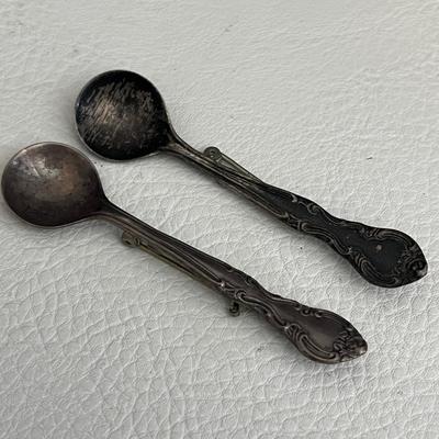 2 Sterling Silver Vintage Spoon Brooch Pin Miniature