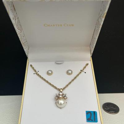 Charter Club Necklace & Stud Earrings Set