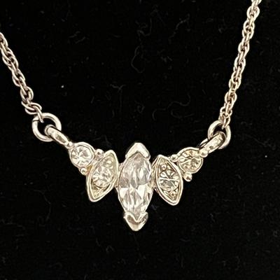 Avon Marquise CZ Necklace & Earring Gift Set Silvertone