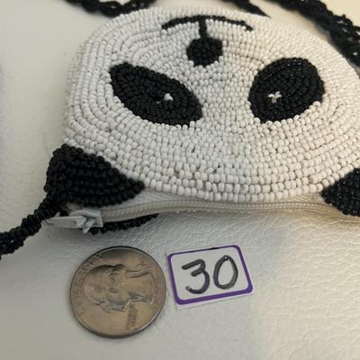 White Black panda Beaded Coin Purse