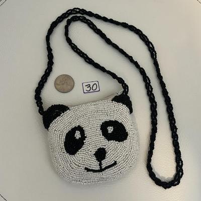 White Black panda Beaded Coin Purse