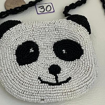 White Black panda Beaded Coin Purse