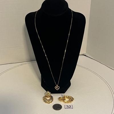 Heart Pendant Necklace and Clip-On Earring Set