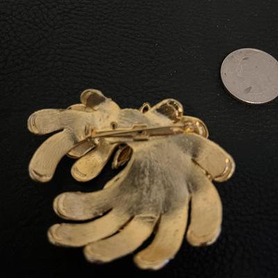 Gold Loop Hoop Earrings Set Vintage David Wuhn Brooch Pin & Crystal Pendant Necklace