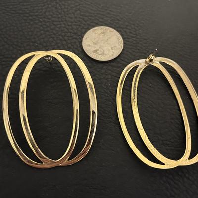 Gold Loop Hoop Earrings Set Vintage David Wuhn Brooch Pin & Crystal Pendant Necklace