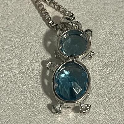 Set of Silvertone Cat Blue Pendant with Chain,Ring and Bracelet