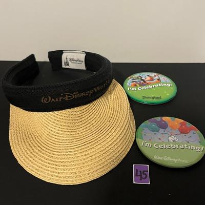 Walt Disney World Wide Brim Casual Sun Hat,2 Disney Park Badge 