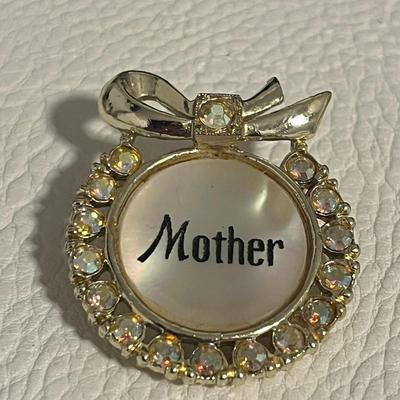 Vintage "Mother" Brooch Pin Gold Tone With clip-on earrings, and Studs