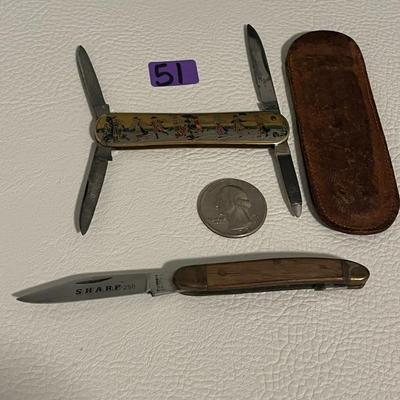 Vintage Pocket Knife With Leather Sheath