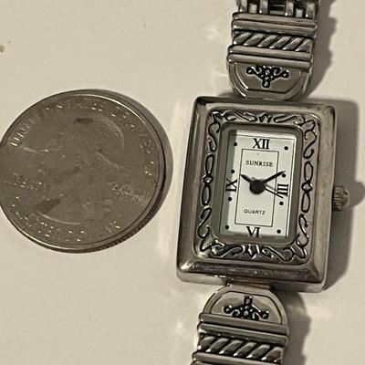 Silver Quartz Wrist Watch, Broach, & Clip-On Earrings