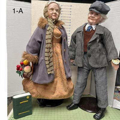Vintage Elizabeth Collection Porcelain Dolls - Elderly Man/Woman 36" with Stands