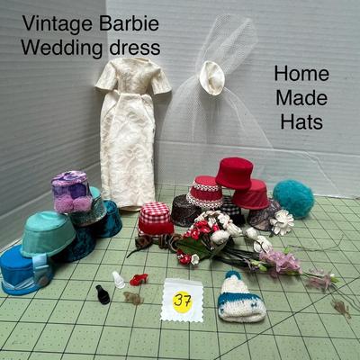 Vintage Barbie Wedding dress With Home Made Hats