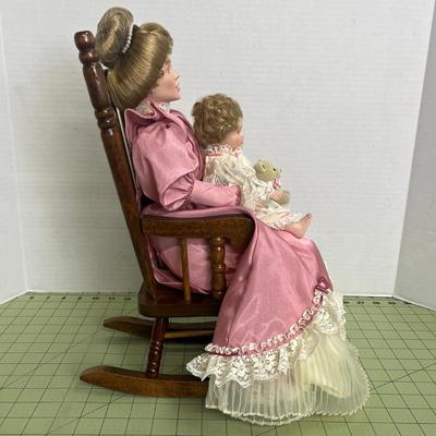 Rare Storytime Porcelain Doll Set By Lia Dileo Mother Daughter & Rocker - Gorham