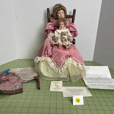 Rare Storytime Porcelain Doll Set By Lia Dileo Mother Daughter & Rocker - Gorham
