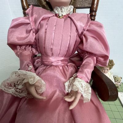 Rare Storytime Porcelain Doll Set By Lia Dileo Mother Daughter & Rocker - Gorham
