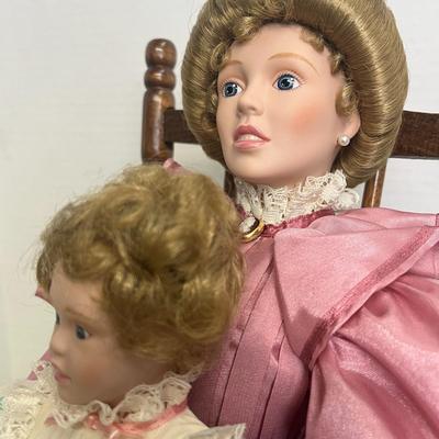 Rare Storytime Porcelain Doll Set By Lia Dileo Mother Daughter & Rocker - Gorham