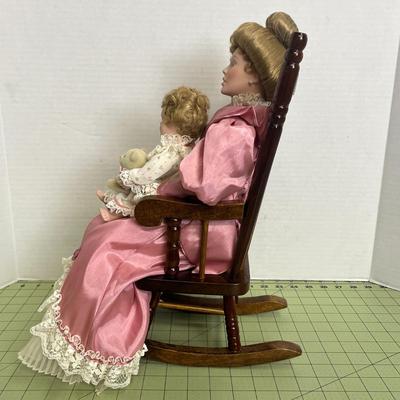 Rare Storytime Porcelain Doll Set By Lia Dileo Mother Daughter & Rocker - Gorham