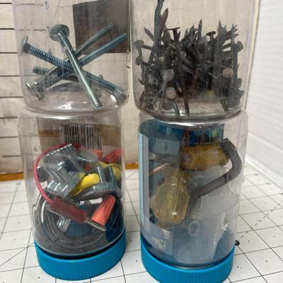 8 Storage Jars of Screws, Nails & Nuts