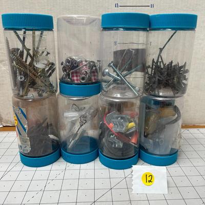 8 Storage Jars of Screws, Nails & Nuts