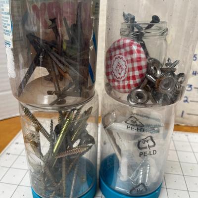 8 Storage Jars of Screws, Nails & Nuts