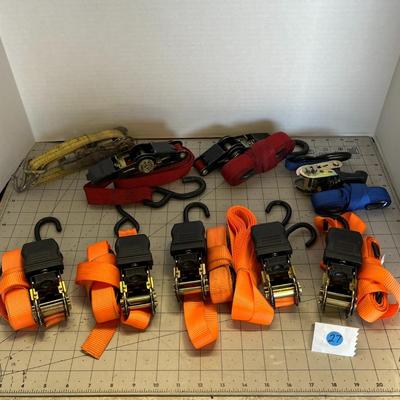 Lot of 10 Multicolor Ratchet Tie Down Straps with Hook