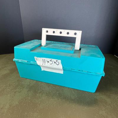 Aqua Blue Box of Fishing Equipment & Accessories