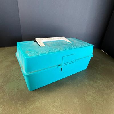 Aqua Blue Box of Fishing Equipment & Accessories