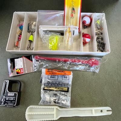 Aqua Blue Box of Fishing Equipment & Accessories
