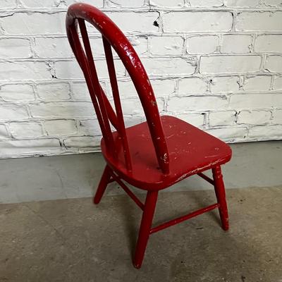 VINTAGE CHILDS CHAIR Wooden With Red Paint