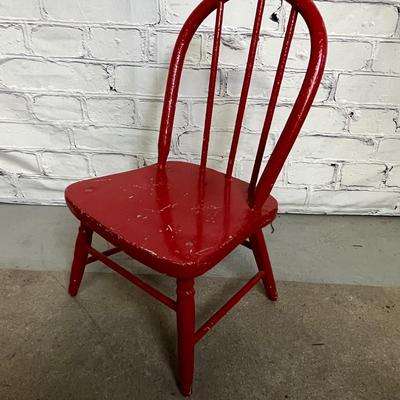 VINTAGE CHILDS CHAIR Wooden With Red Paint