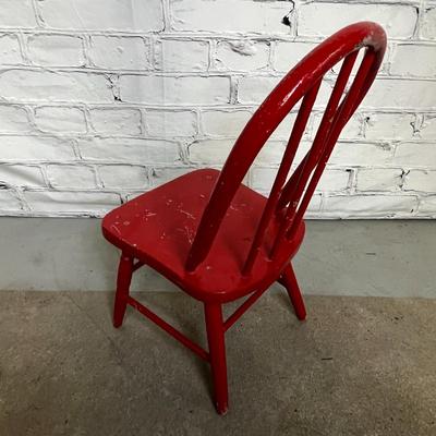 VINTAGE CHILDS CHAIR Wooden With Red Paint