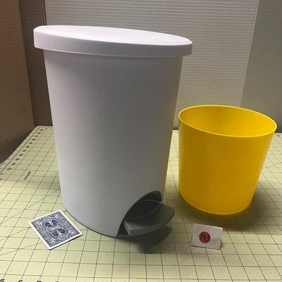 Sterilite White Plastic And small yellow Trash Can Bin