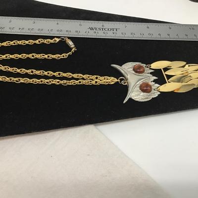 Vintage owl, necklace, gold, toned