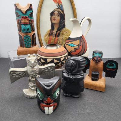Native Pottery Grey Feather, Aadam and Southwest Carved Decor