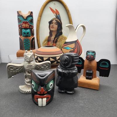 Native Pottery Grey Feather, Aadam and Southwest Carved Decor