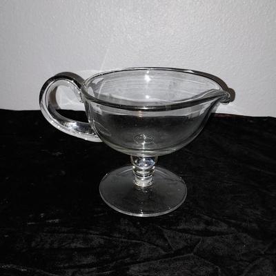 GLASS GRAVEY BOWL-CREAMER WITH ETCHING-CANDY DISH WITH LID
