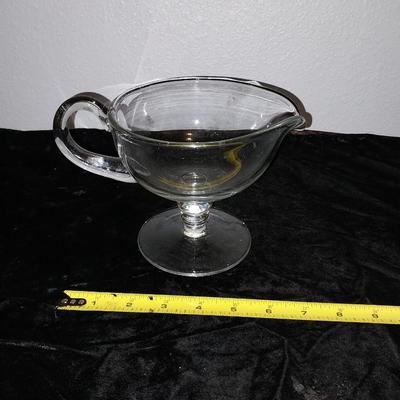 GLASS GRAVEY BOWL-CREAMER WITH ETCHING-CANDY DISH WITH LID
